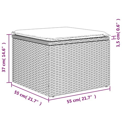 Tuinkruk met kussen 55x55x37 cm poly rattan lichtgrijs