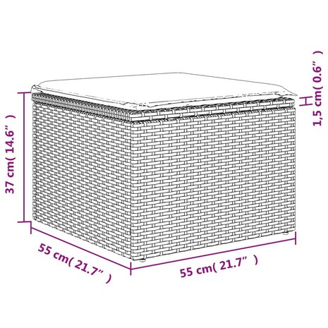 Tuinkruk met kussen 55x55x37 cm poly rattan lichtgrijs