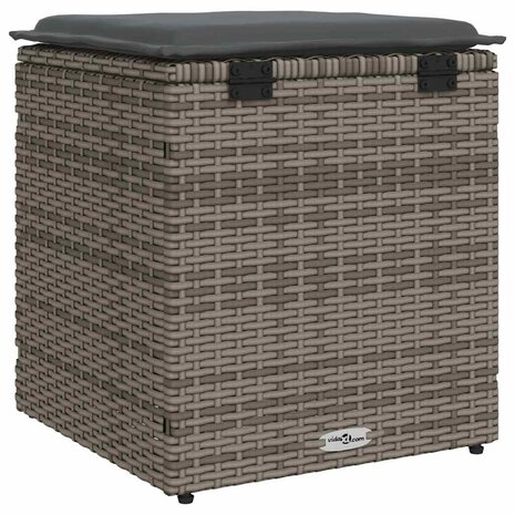 Tuinkrukken met kussens 2 st 40x40x43 cm poly rattan grijs