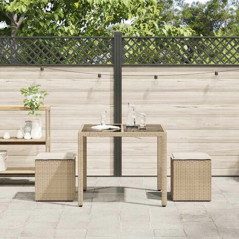 Tuinkrukken met kussens 2 st 40x40x43 cm poly rattan beige