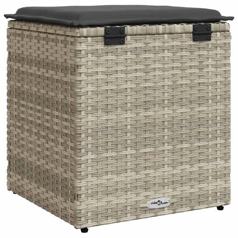 Tuinkrukken met kussens 2 st 40x40x43 cm poly rattan lichtgrijs