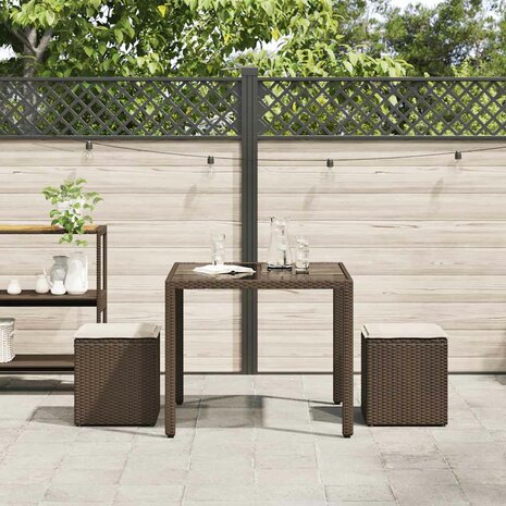 Tuinkrukken met kussens 2 st 40x40x43 cm poly rattan bruin