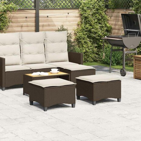 Tuinkrukken met kussens 2 st 55x55x36 cm poly rattan bruin