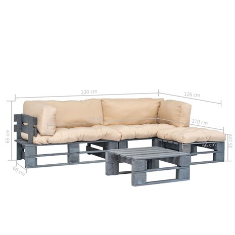 4-delige Loungeset pallet met zandkleurige kussens hout