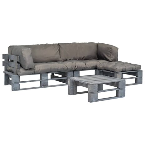 4-delige Loungeset pallet met grijze kussens hout