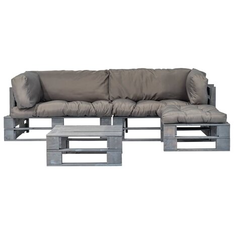 4-delige Loungeset pallet met grijze kussens hout