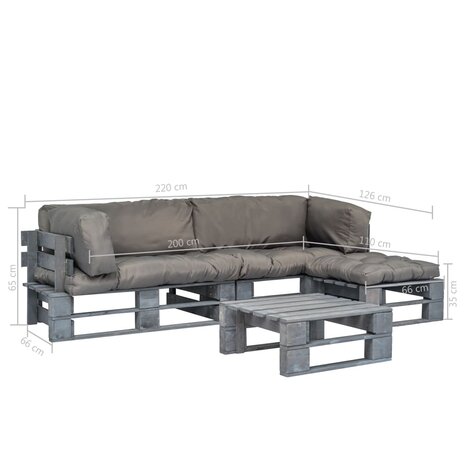 4-delige Loungeset pallet met grijze kussens hout