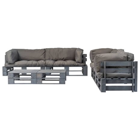 6-delige Loungeset pallet met grijze kussens hout