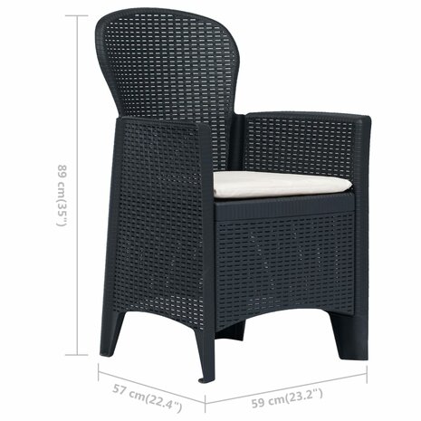3-delige Tuinset rattan-look kunststof antraciet