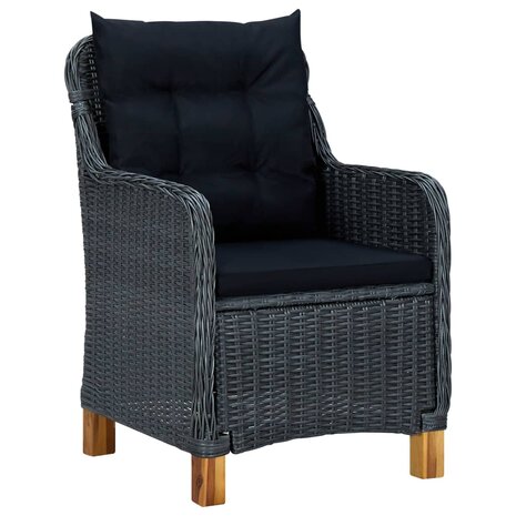 9-delige Tuinset met kussens poly rattan donkergrijs