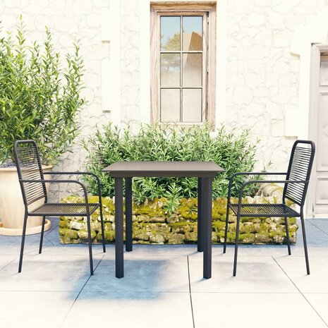 3-delige Tuinset glas en staal zwart
