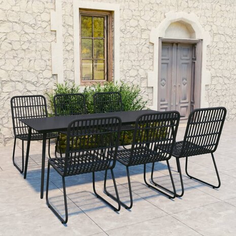 7-delige Tuinset poly rattan en glas