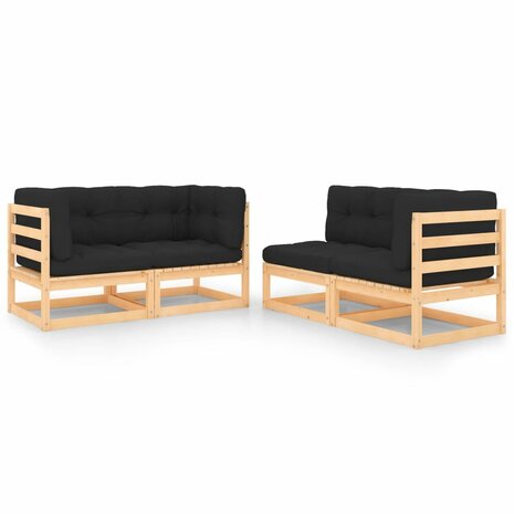4-delige Loungeset massief grenenhout