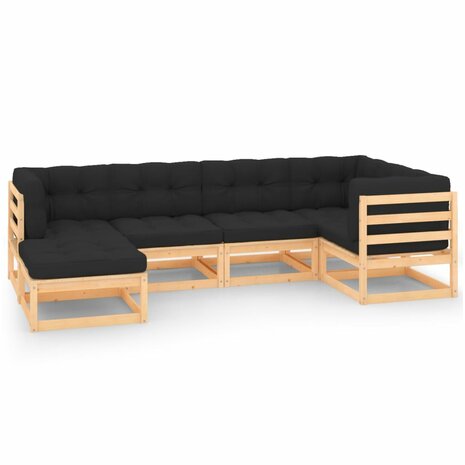 6-delige Loungeset met kussens massief grenenhout