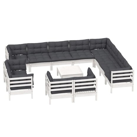 13-delige Loungeset met kussens massief grenenhout wit