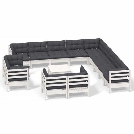 14-delige Loungeset met kussens massief grenenhout wit