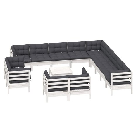 14-delige Loungeset met kussens massief grenenhout wit