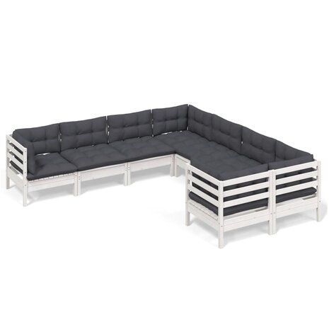 8-delige Loungeset met kussens massief grenenhout wit