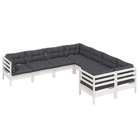 8-delige Loungeset met kussens massief grenenhout wit