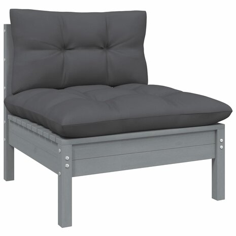 8-delige Loungeset met kussens massief grenenhout grijs
