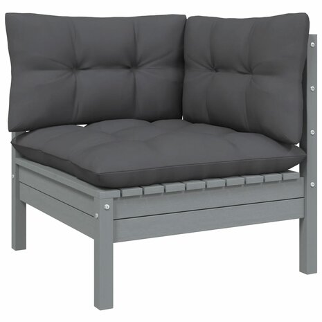 9-delige Loungeset met kussens grenenhout grijs