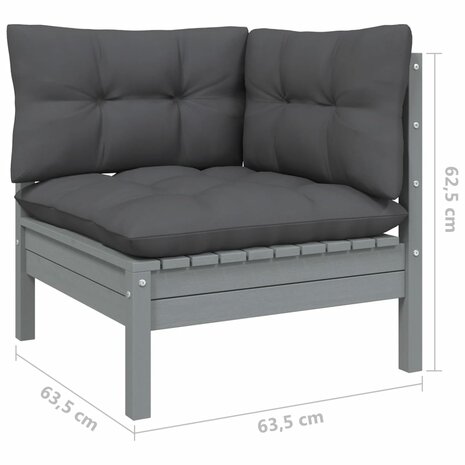 9-delige Loungeset met kussens grenenhout grijs