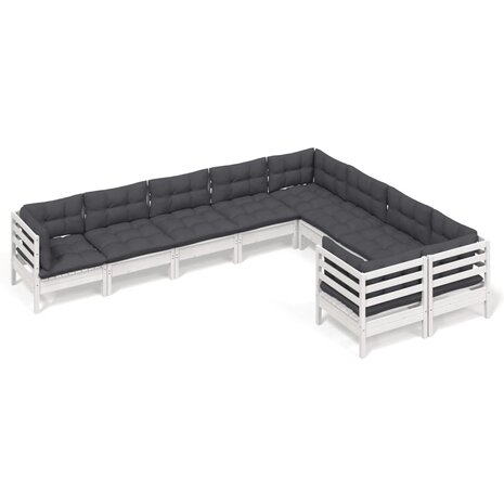 9-delige Loungeset met kussens grenenhout wit