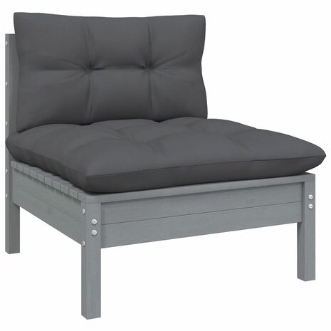 9-delige Loungeset met kussens grenenhout grijs