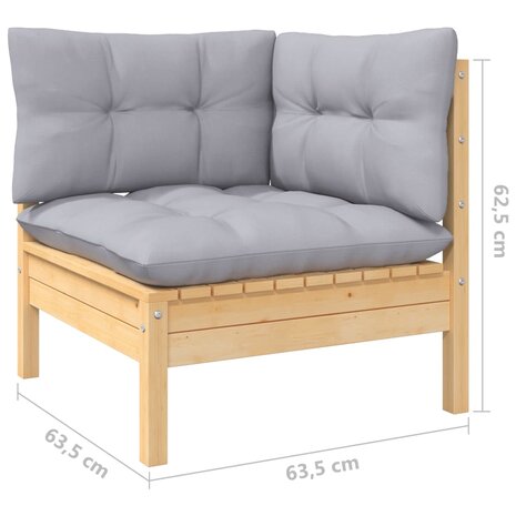 10-delige Loungeset met grijze kussens grenenhout