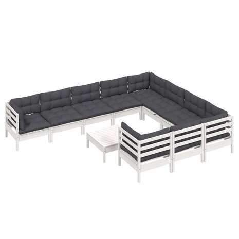 11-delige Loungeset met kussens grenenhout wit