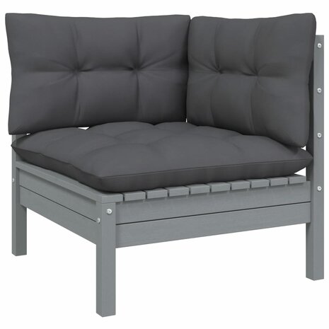 10-delige Loungeset met kussens grenenhout grijs