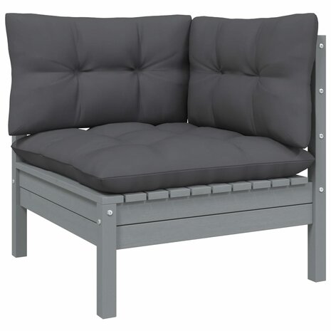 11-delige Loungeset met kussens grenenhout grijs