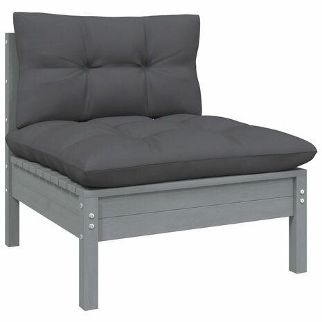 11-delige Loungeset met kussens grenenhout grijs
