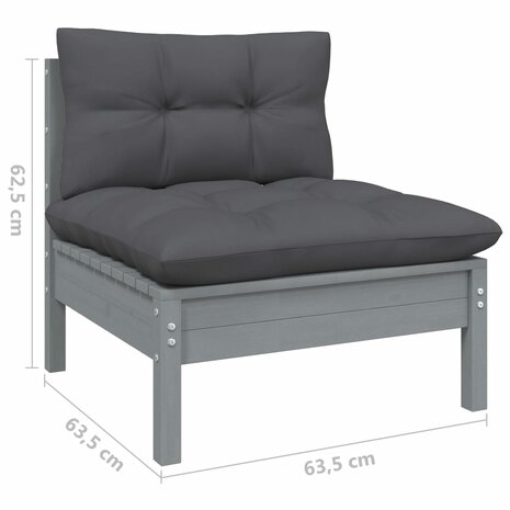 11-delige Loungeset met kussens grenenhout grijs