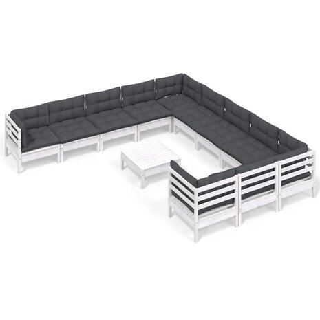 12-delige Loungeset met kussens massief grenenhout wit