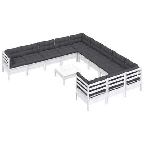 12-delige Loungeset met kussens massief grenenhout wit