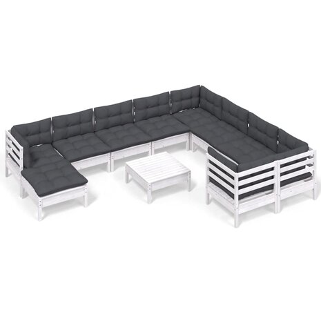 11-delige Loungeset met kussens grenenhout wit