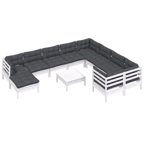 11-delige Loungeset met kussens grenenhout wit