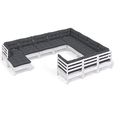 11-delige Loungeset met kussens grenenhout wit