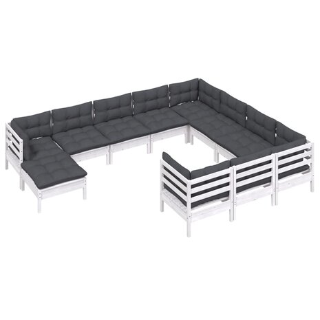 11-delige Loungeset met kussens grenenhout wit