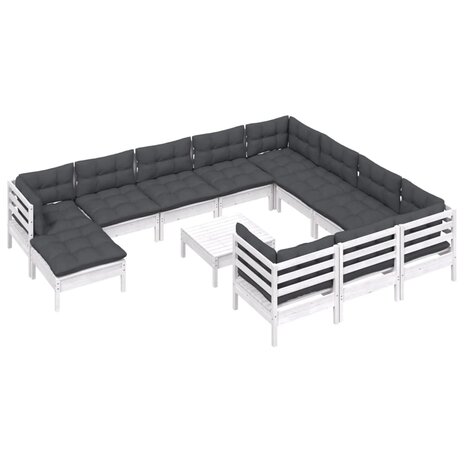 12-delige Loungeset met kussens grenenhout wit