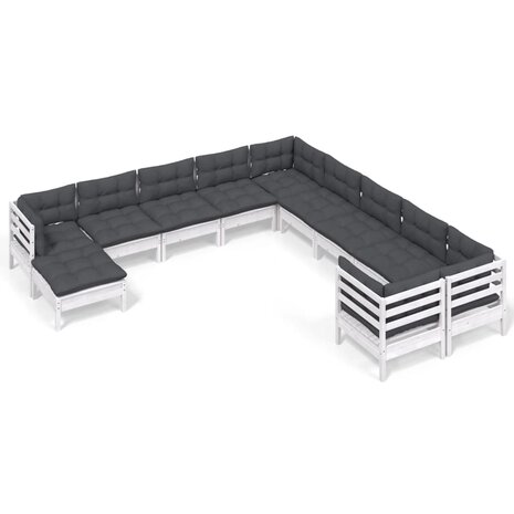 11-delige Loungeset met kussens grenenhout wit