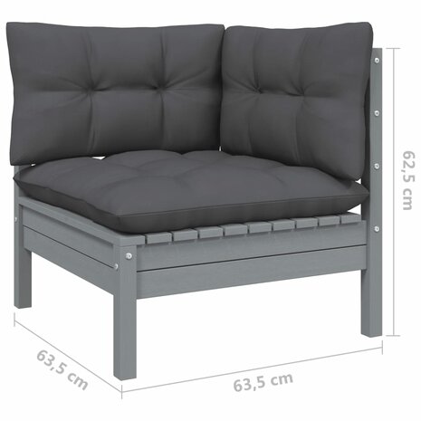 11-delige Loungeset met kussens grenenhout grijs
