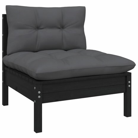 11-delige Loungeset met kussens grenenhout zwart