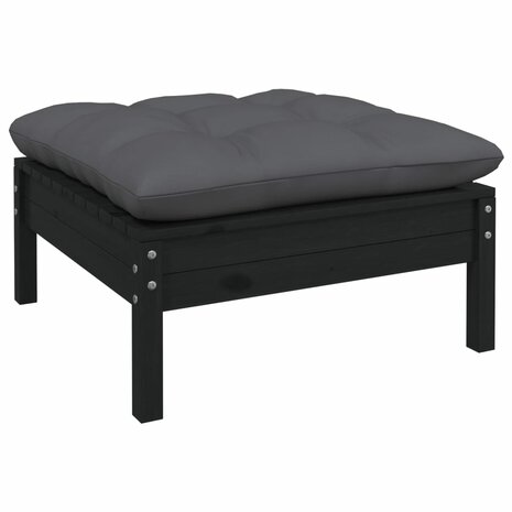 11-delige Loungeset met kussens grenenhout zwart