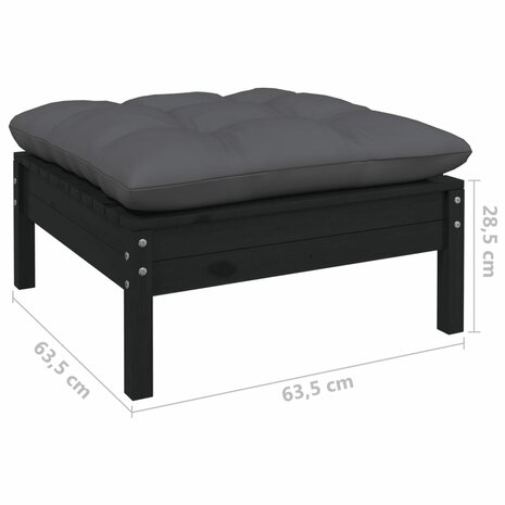 11-delige Loungeset met kussens grenenhout zwart