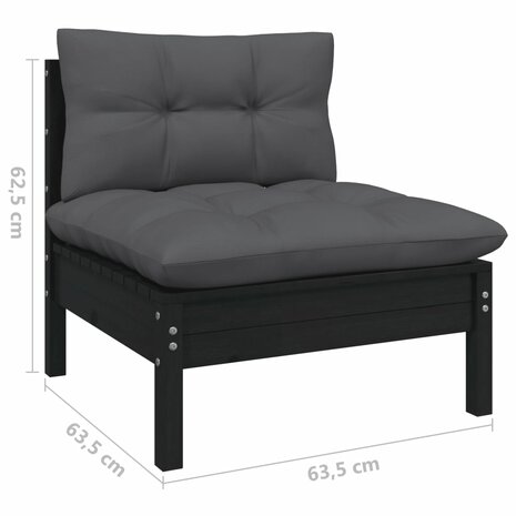 11-delige Loungeset met kussens grenenhout zwart