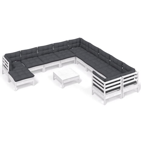12-delige Loungeset met kussens grenenhout wit