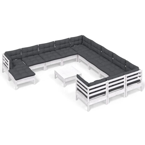 13-delige Loungeset met kussens grenenhout wit