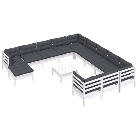 13-delige Loungeset met kussens grenenhout wit